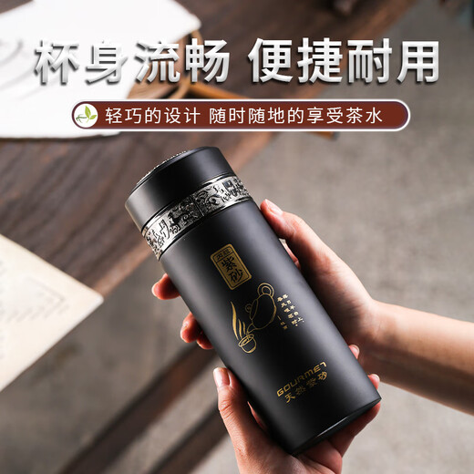Zixin Yayun Zisha Inner Bottom Insulation Cup for Men and Women High-end Business Souvenir Tea Water Separation Tea Cup Cup Gift Customization Phoenix Black Set-Wooden Box 450ml