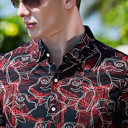 Antonio [Cotton de algodón/impresión digital 100% mercerizado] Nuevo estilo de verano Camiseta de altura corta Camisa casual de hombres