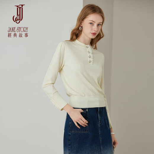 Historia clásica Sweater de manga larga de cuello redondo blanco para mujeres 2025 Sweater de encaje de diseño de diseño nuevo de estilo Pink L Pink L