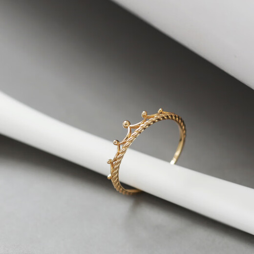 OEMG Korea pure 14K gold ring versatile light luxury niche design simple sweet style twist pole K gold crown ring spot ring size 6