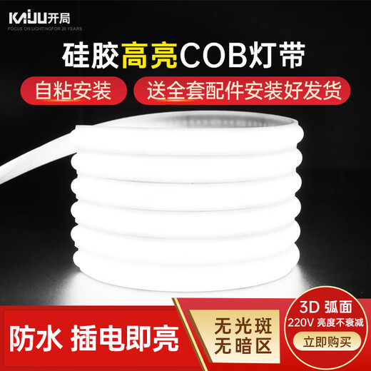 Start super bright cob light strip 220v outdoor waterproof home living room ceiling project led soft light strip with adhesive + white light / 30 meters with 2 plugs
