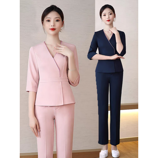 京芽产康师育婴师工作服高档美容院养生馆SPA会所月子中心制服套装 藏青套装 6296 M 建议90-100斤