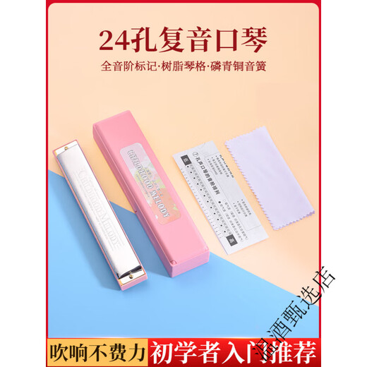 孔声正品口琴24孔复音c调初学者学生入门儿童男女自学专用口风琴乐器 24孔复音C调-中国红 +全套赠品【音标款】