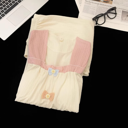 Hualin Fashion Jacquard Pyjamas für Frauen Lang Ärmel können an der Außenseite von Princess Style Home Clothing Set 691-1 Pulver mit Brustpolster 170 m getragen werden
