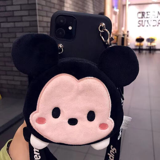 浅里苹果6s/7/8plus零钱包手机壳iPhone11卡通xsmax女款XR软壳x苹果se 黑底-煤球精灵(收纳包)+英文斜跨绳 需要其他型号联系客服备注