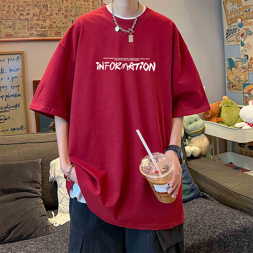 
7 high-quality T-shirts for short-sleeved boys' summer new pure cotton heavy five-point sleeve trendy brand trendy letter loose half-sleeved top YSXS-CM1504 black S