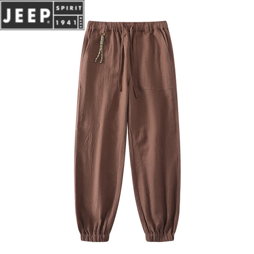 JEEP SPIRIT高端亚麻裤男夏季薄九分裤新中式男装套装宽松束脚工装裤棉麻裤子 麻色 2XL 150-165斤