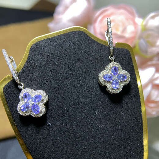 Shantou Lincun quality new tanzanite earrings light blue 925 silver precision inlaid 3*4mm