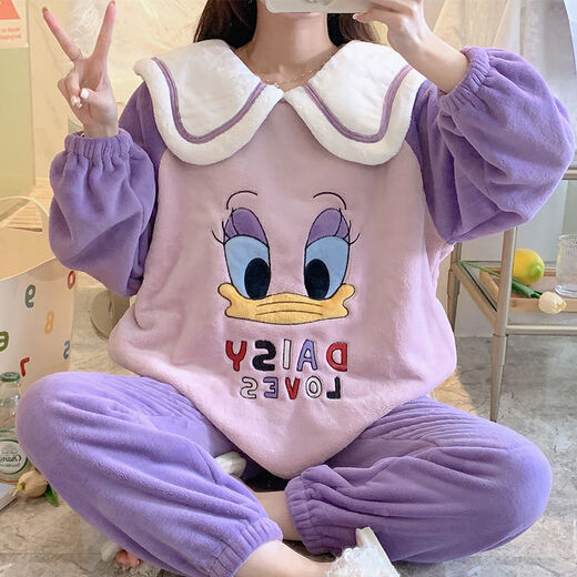 FHHUABD睡衣女秋冬季法兰绒韩版甜美卡通公主风家居服珊瑚绒加厚保暖套装 【9934绒】粉色蝴蝶结 M