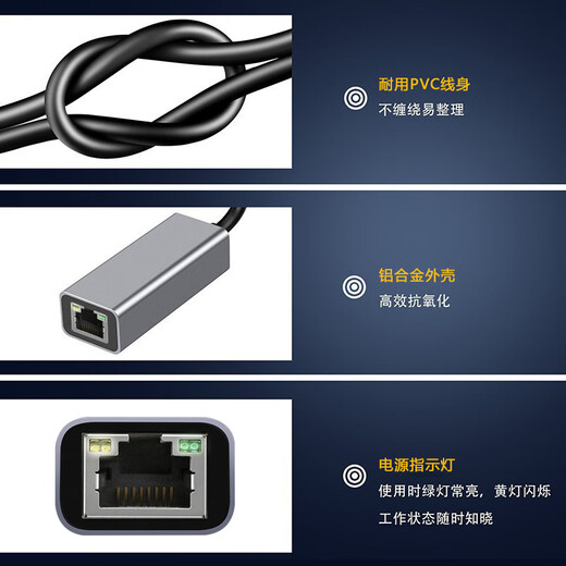 Tarjeta de red Pinyi TYPEC a puerto de red Gigabit de 100 M HUB con cable Ethernet tarjeta de red USB sin unidad externa conversión de red TIPO C-100M-ABS carcasa negra