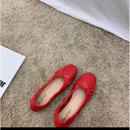 Jingpufei Bogen mit flachem Mund flacher Einzelschuhe für Frauen Ballettschuhe rot 2025 J683-4 Rot 38