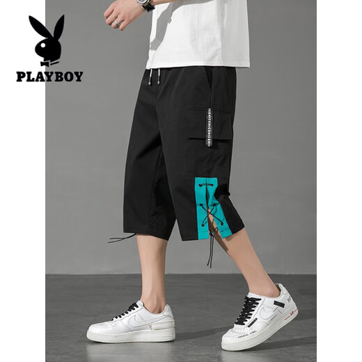 花花公子（PLAYBOY）工装短裤男士夏季薄款冰丝六分七分中裤子潮牌中学生休闲运动马裤 9230灰色 M （75-98斤左右）