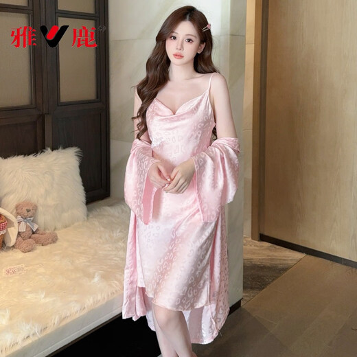 
Yalu summer pajamas for women in women's mulberry silk jacquard neckline suspender nightgown nightgown two-piece set high-end home clothes pure desire style S9901#Love Green M Recommended 80-100Jin [Jin equals 0.5 kg]