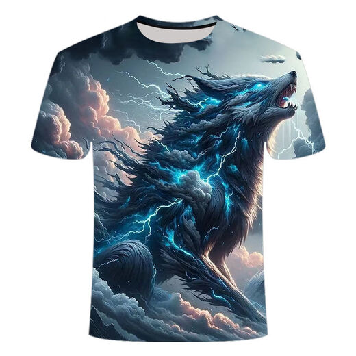 Neue High-End-trendige T-Shirts für Herren und Frauen koreanische und japanische Tierwolfsserie 3D-gedruckte Hemden modisch, vielseitig und gutaussehend, TXC6227 XS70-80jin [Jin gleich 0,5 kg] Universal Code