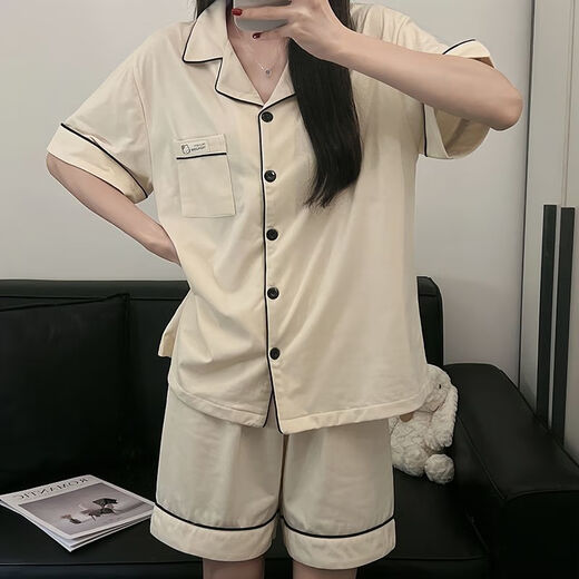 
Catman (MiiOW) Korean version simple solid color pure cotton pajamas women's short-sleeved shorts summer high-end two-piece dormitory home clothing set 9905# dark gray M 80-100Jin [Jin equals 0.5 kg]