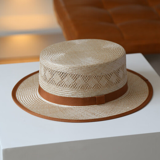 JOLISAC high-end handmade first-grade F linen French retro flat-top straw hat for men and women hollow braided flower flat brim sunshade British hat herbal color adjustable