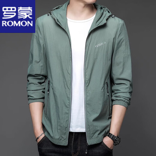 罗蒙（ROMON）防晒衣男2025夏季新款轻薄UPF50+防紫外线速干透气钓鱼服冰丝外套 gam-N9928连帽防晒服浅绿色 2XL 185 (体重156-175斤)