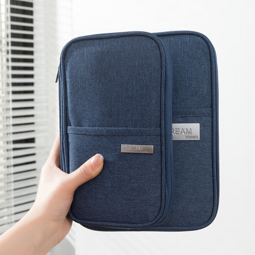 Certificate passport bag portable air ticket ticket clip household registration book sorting bag travel abroad large capacity storage bag small trumpet-navy blue
