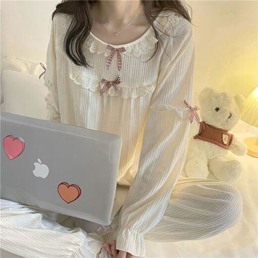 乐僖贝俫公主风睡衣甜美蝴蝶结长款家居服套装 1105蝴蝶花边领【长袖套装】 185 2XL 125-150斤