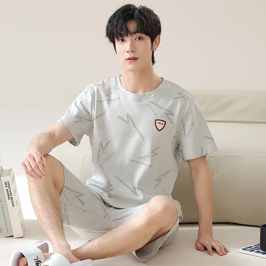 
Modal pure cotton pajamas men's 2025 summer new style teen short-sleeved shorts summer casual home clothing set Q13807 L