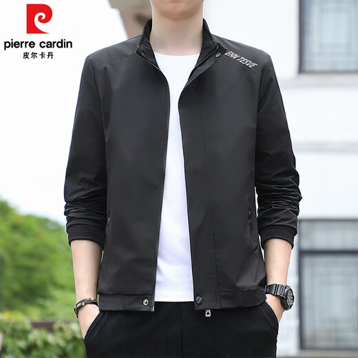 Pierre cardin spring and autumn men's thin coat men's 2025 new stand-up collar jacket trendy versatile casual windbreaker jacket men 686 [Black] L [Suggested 95-110Jin [Jin equals about 0.5 kg]]