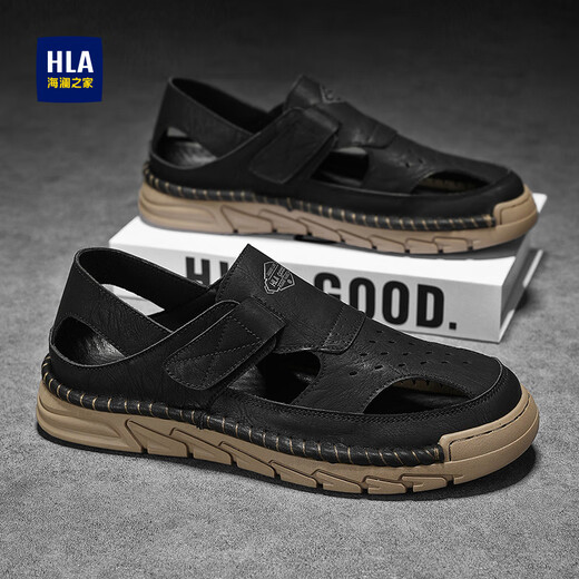 Hailan Home HLA Men's Shoes Summer Casual Sandals Men's Beach Shoes Breathable Outdoor Sandals K088 Black 42
