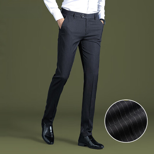 GY goldlion striped trousers for men's new slim fit small straight stretch draped pants summer business casual pants 9902-striped gray [thick style] one size 29 two feet two