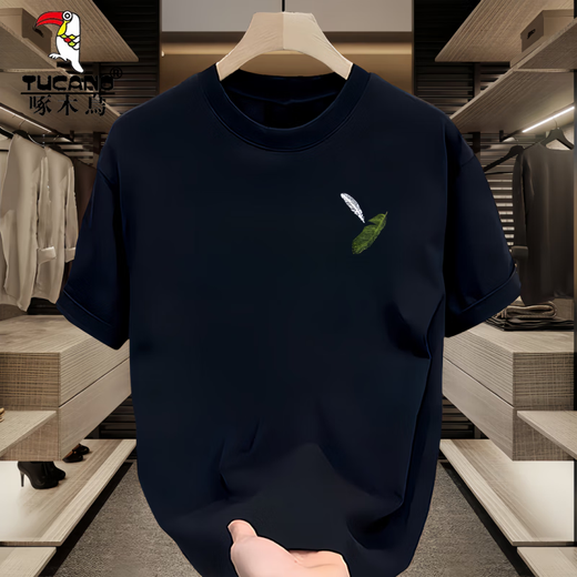 啄木鸟（TUCANO）男士短袖t恤夏季薄款潮牌宽松休闲印花半袖衣服男款重磅体恤 白色【前左侧小图K1098 两片小羽 S 建议90-100斤