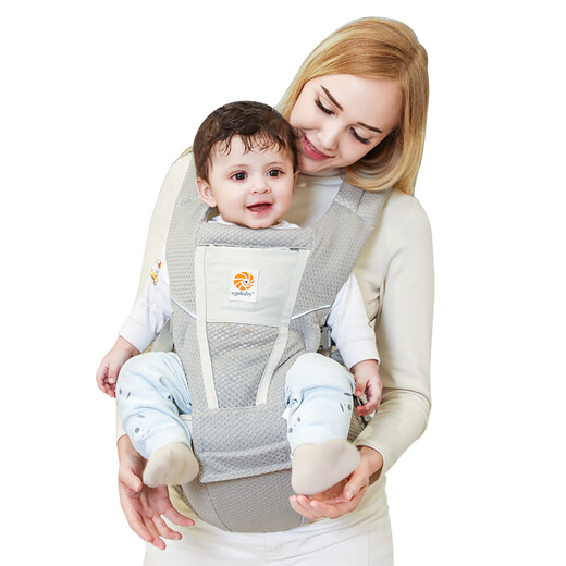 egobaby婴儿腰凳抱娃神器新生儿宝宝背带二美国狗前抱式背带竖抱前后两用 限量升级款-浅灰 【送口水巾】