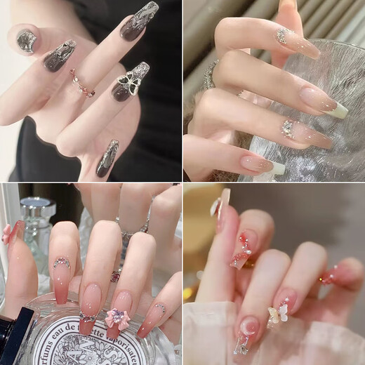 春夏高级感假指甲可拆卸可摘美甲甲片成品穿戴式指甲贴蝴蝶穿戴甲 L15253微醺梦境【长款】 美甲胶水款