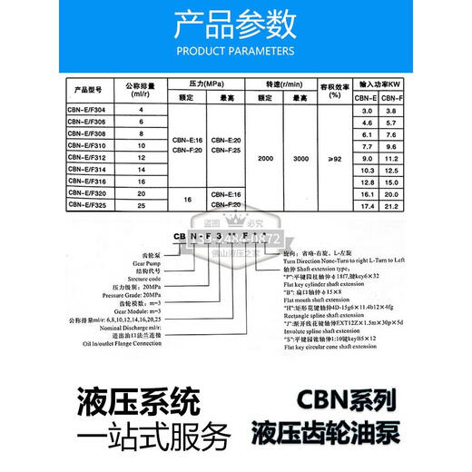 Hydraulic oil pump high pressure gear pump CBNF304 306 308 310 312 314 316 320 325 CBNF308 right flat key
