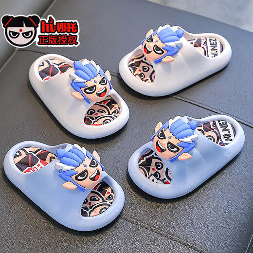 Aobing summer children's sandals for boys and girls, non-slip soft-soled Nezha indoor bathing beach sandals for older children, dark blue (upgraded environmentally friendly material) 12 34/35 size (shoe inner length 20CM, suitable for feet 19