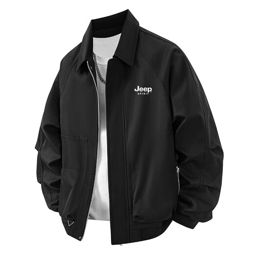Jeep Spirit 1941 Estd Jeep Jacke Herren Frühlings- und Herbstjacke Casual Einfacher vielseitiges, komfortabler Fashion Revers Top Solid Color Work Jacke Schwarz M (vorgeschlagen 90-125 Jin [Jin ist gleich 0,5 kg])