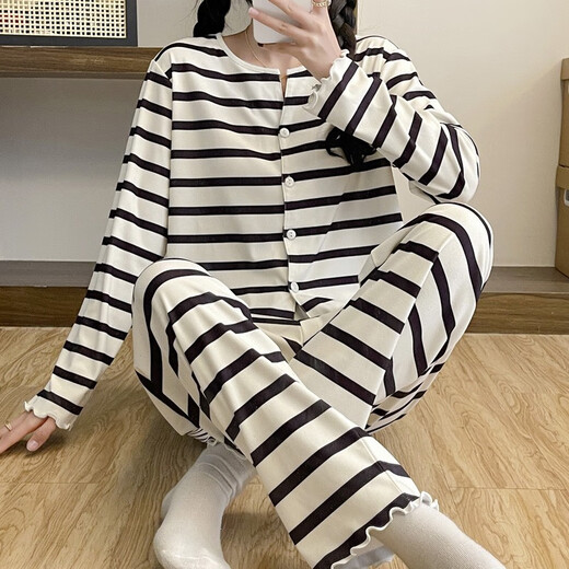 梦特娇（MONTAGUT）今年流行的漂亮套装女2025新款春秋穿搭一整套宽松大码条纹两件套 12401# 均码 m