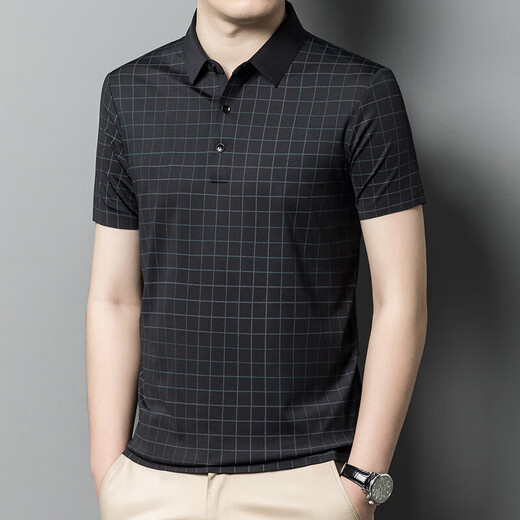 Goldlion Herren Sommer Herren-T-Shirt kurzärmelige neue Gelegenheitsmode mit mittleren Altersmodus mit halbem Ärmeln loser Männer-Seide Y-9923 Blau M 165/105