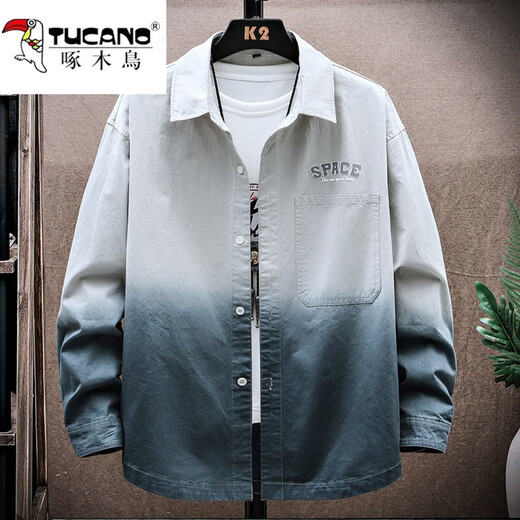 啄木鸟（TUCANO）渐变衬衫男士长袖春秋季新款潮牌免烫翻领时尚宽松休闲上衣服男装 9905紫色 M (约90~120斤可穿)