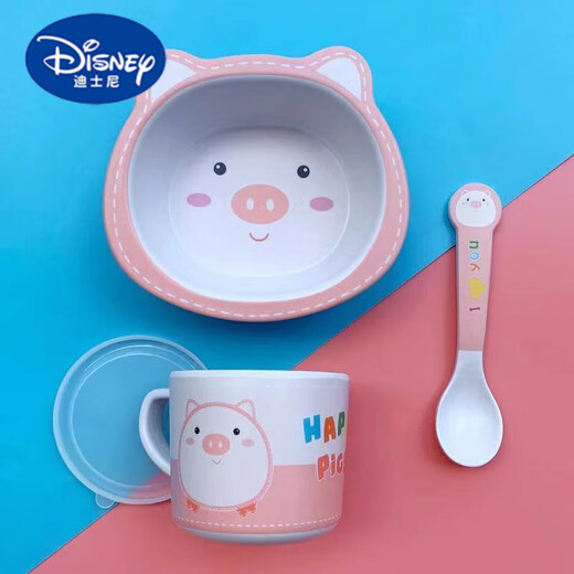 迪士尼（Disney）竹纤维卡通儿童餐具套装家用幼儿园宝宝辅食餐盘婴儿碗勺儿童杯子 兔子 碗勺杯