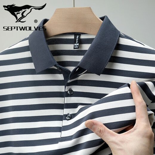 Septwolves new mulberry silk short-sleeved T-shirt men's summer middle-aged and elderly dad wear thin lapel striped top polo shirt 829 gray S 165/105