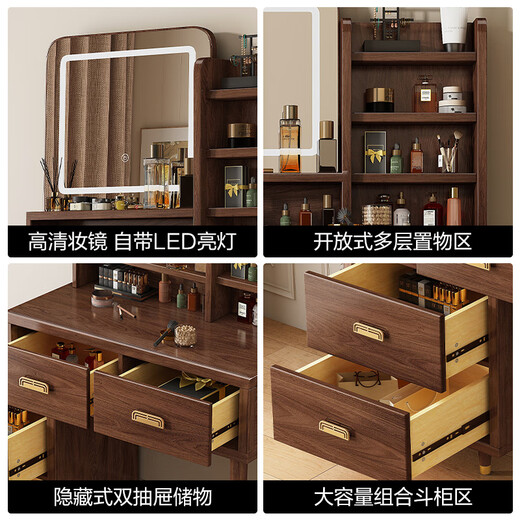 Muyuke solid wood dressing table bedroom simple dressing table desk mid-century style black walnut with mirror storage mobile dressing table dressing table with mirror and stool