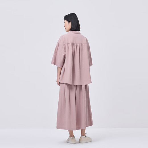 MUJIIDEE Women's Plain Short Sleeve Shirt Women's Shirt 25 Summer Women's Top GA41CC5S Smoked Pink L (165/88A)