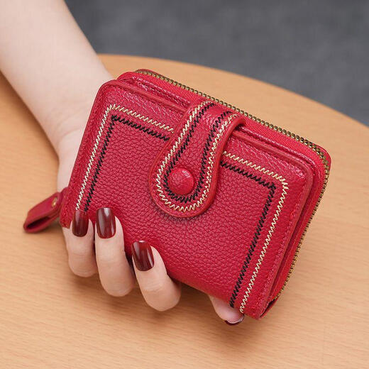 Calculat/Keen Card Bag Damen Exquisites Zertifikat Aufbewahrung Tasche Echtes weiches Leder High-End-Brieftasche integrierter Mode und dünner Trend charmant rot