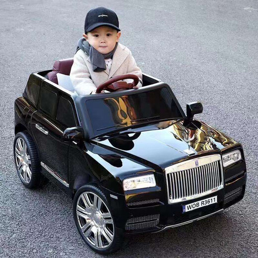 HAOWA Rolls-Royce Cullinan children's electric car for boys and girls remote control toy car off-road vehicle that can sit on four wheels, painted black/remote control/early education/soft seat/swing/12 electric drive