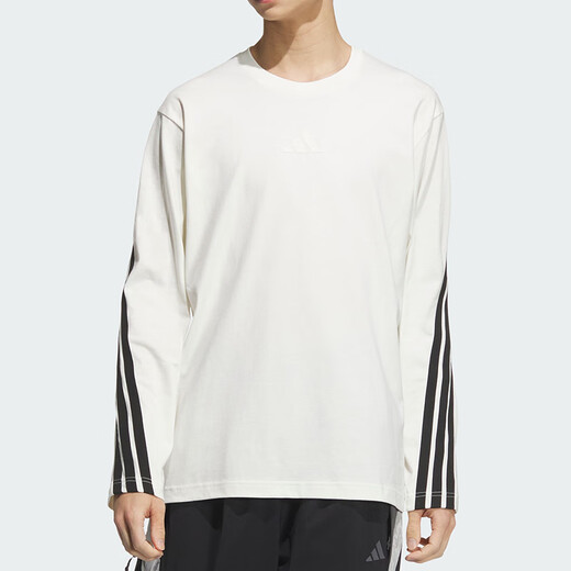 阿迪达斯 （adidas）长袖T恤男装2025夏季新款运动服针织透气圆领男士上衣KC3889 KC3889汉玉白 S