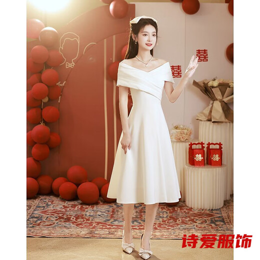 Dongjing Robe de soirée blanche à une épaule peut être portée pour la robe de fiançailles robe de mariée