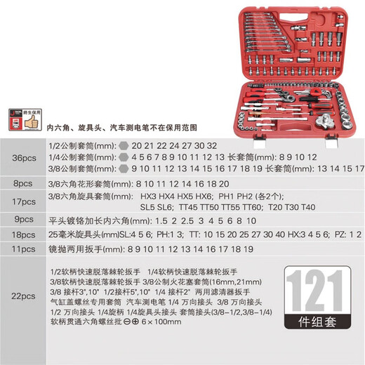 Stanley STANLEY United States imported technical tools 121 pieces auto repair tool set multifunctional sleeve ratchet wrench 12137