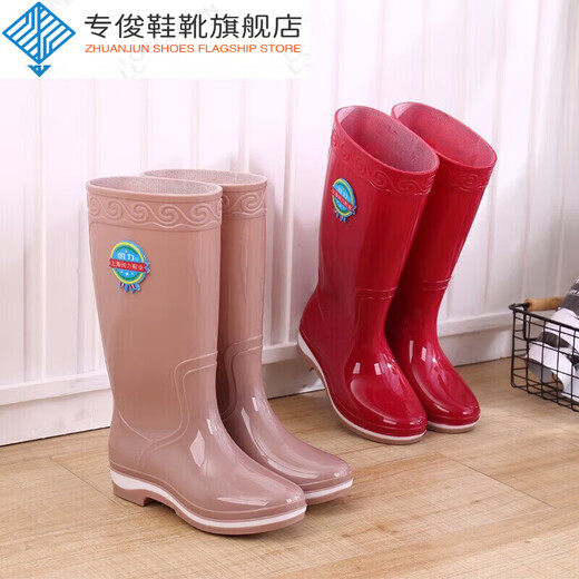 专俊棉水靴高筒雨鞋女长筒雨靴防滑水鞋加棉套鞋胶鞋韩国时尚女式高帮 718高筒绿色 40