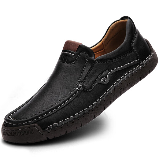 Western Camel (Vancamel) Frühlingsmodentrendy Schuhe für Männer echtes Leder weicher Sohle Lederschuhe Britische All-Match atmable Bohnenschuhe Herren Black 9918 Viersaison Model-Camel Official Brand Official 38 38