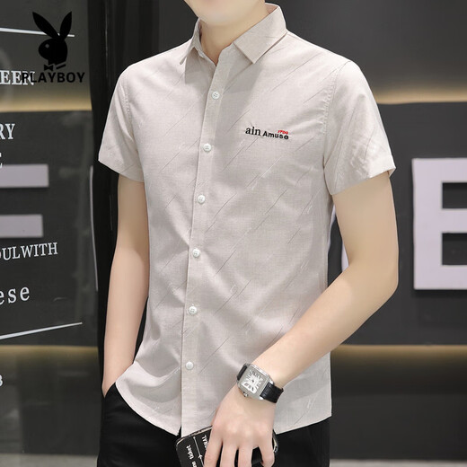
Playboy (PLAYBOY) short-sleeved shirt men's summer top jacket men's shirt Korean style handsome and mature style free-iron casual inch shirt 844 green M 80-104Jin [Jin equals 0.5 kg]