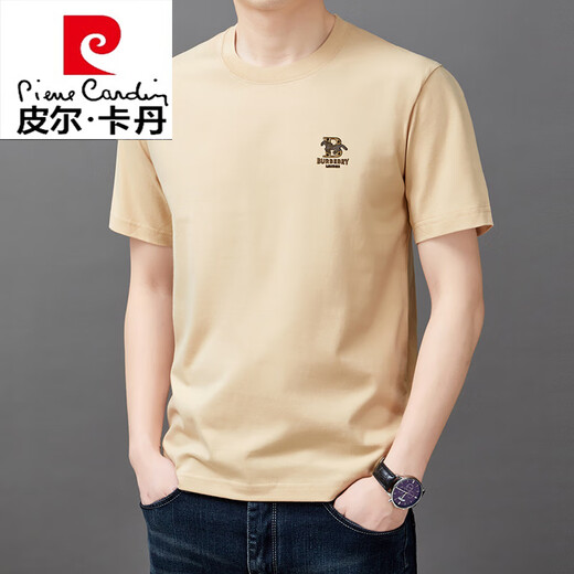 皮尔卡丹（pierre cardin）100％纯棉短袖t恤男士圆领夏季宽松半袖2025夏新款休闲纯色体恤衫 9929藏青 S 165