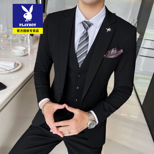 
Playboy suit suit men's three-piece Korean style slim business formal suit casual little suit groom best man wedding dress 719/black [two-piece suit + pants] 2XL Recommended 135-145Jin [Jin equals 0.5 kg]